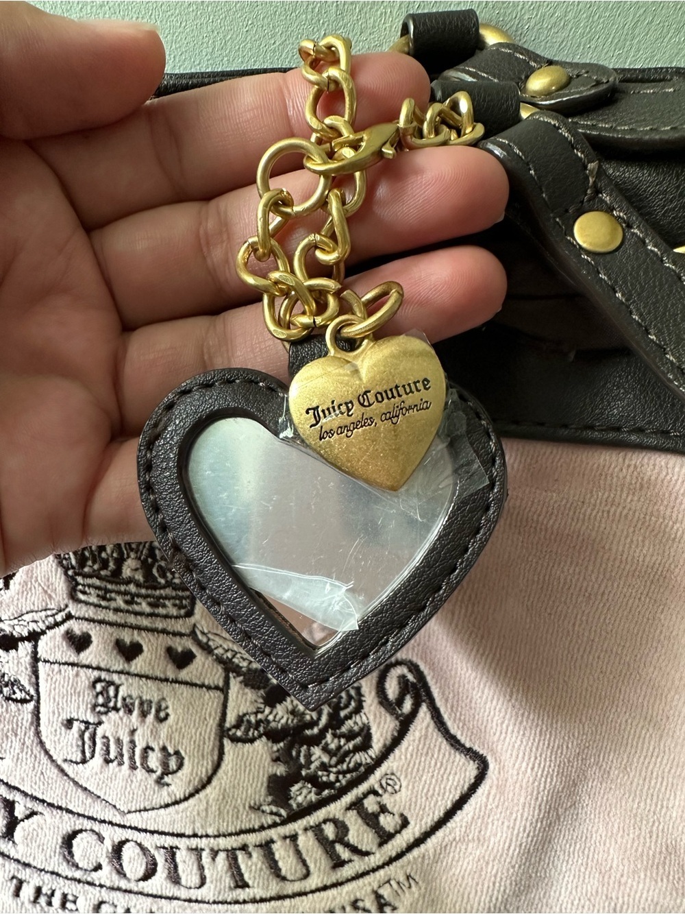 Juicy Couture Pink and Brown Logo Shoulder Bag with Heart Charm - Picture 5 of 12
